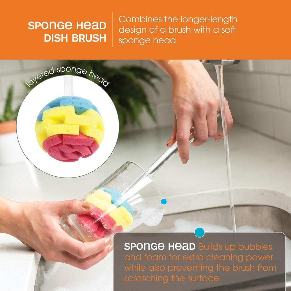 , Plum/Lime/Orange Multicolor Clear Sponge Brush, 1 EA