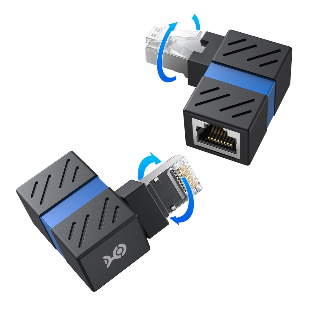 2-Pack 10Gbps 360° Rotatable Cat 6A Right Angle Ethernet Black
