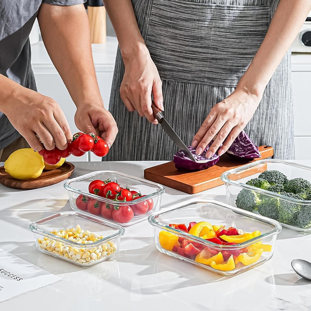 Versatile 4-Piece Glass Storage Containers with Locking Lids & Nesting Design