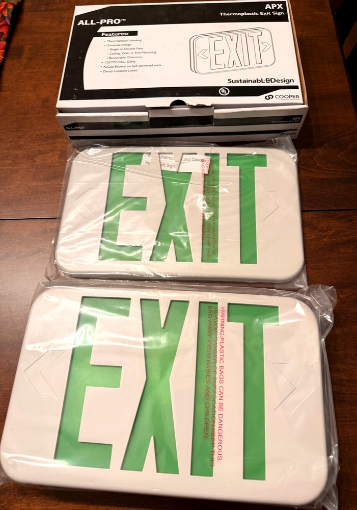All Pro APX Thermoplastic Exit Sign Geen 2Pc- Front & Back