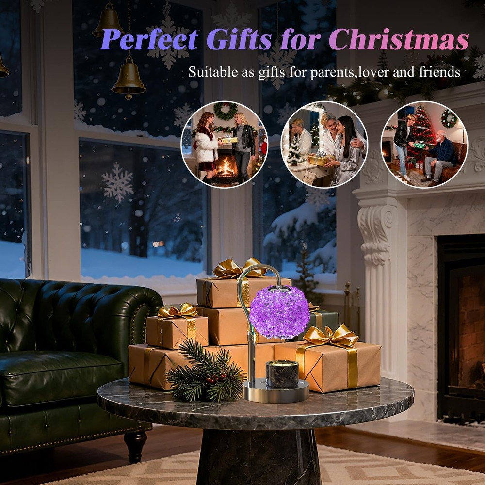Luxury Candle Warmer Lamp with Timer & Dimmable Brightness, Crystal Gemstone ...