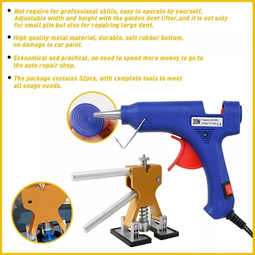 32 PCS Dent Paintless Car Repair Puller Kit Remover Lifter Dint Hail Damage Tool