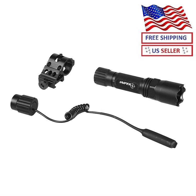 Sniper 1000 Lumen Flashlight LED Light with Picatinny Rail Mount Durable mode