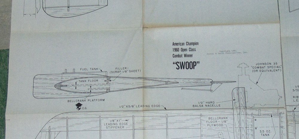 Hobby Helpers Model Airplane Plan Set #261, Pixie RC, Swoop CL Combat, Bearcat