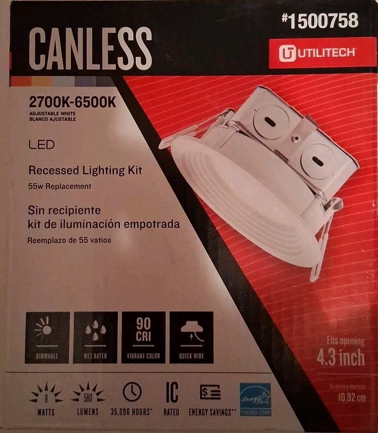 Utilitech Canless Recessed  Light Kit  #1500758 LED 2700k-6500k Adjustable White
