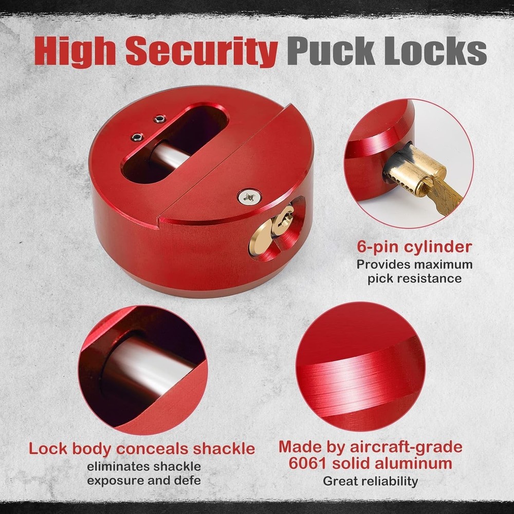 3 Pack Puck Lock for Trailers Keyed Alike, 6061 Solid Aluminum Trailer Door Lock