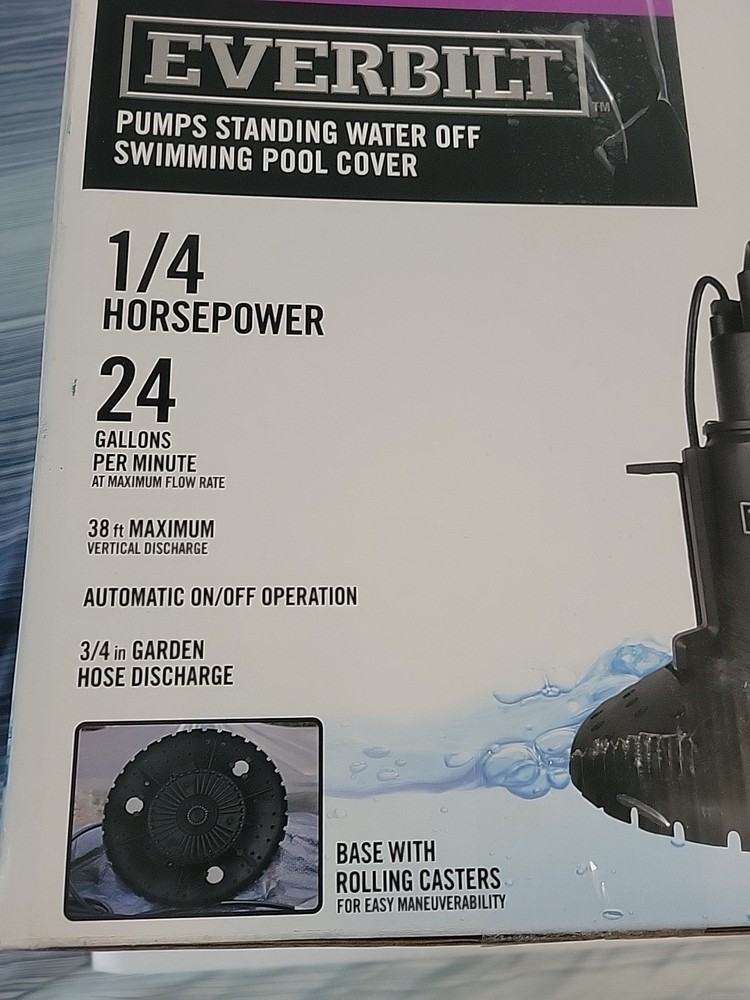 Everbilt Automatic Pool Cover Pump HDPCP25, 1/4 HP, 24 GPM