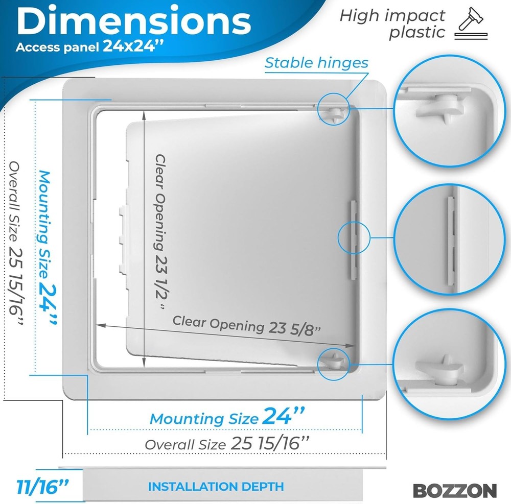 Durable 24" Wall Access Panel - White ABS Plastic, Easy Repair, Lifetime Guar