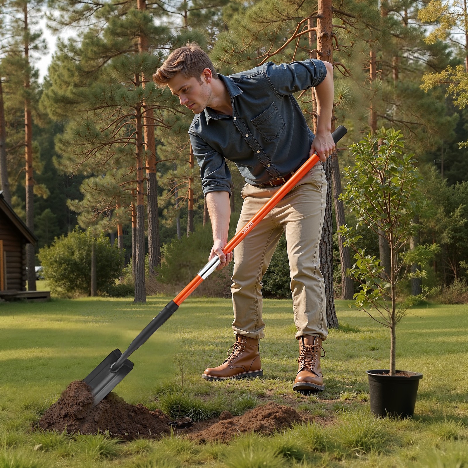 VEVOR Trench Shovel 4 in Trenching Shovel Fiberglass Handle for Digging 56 in