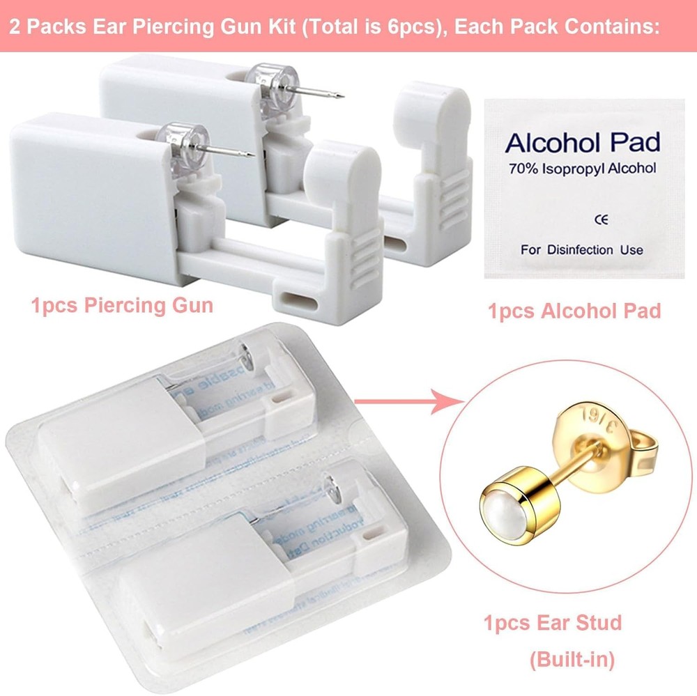 Ear Piercing Gun Kit 6Pcs Disposable Ear Piercing Kit Including 2Pcs Self Ear Pi