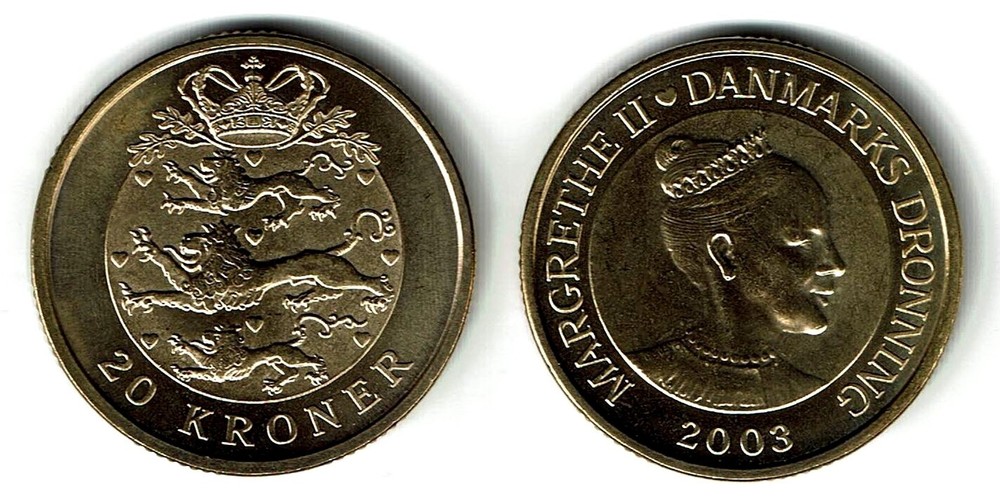 DENMARK 20 Kroner 2003 KM 891 UNCIRCULATED