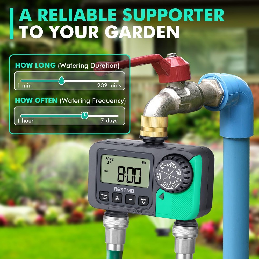 Water Timer for Garden Hose, Sprinkler Timer with Brass Inlet, Automatic Digi...
