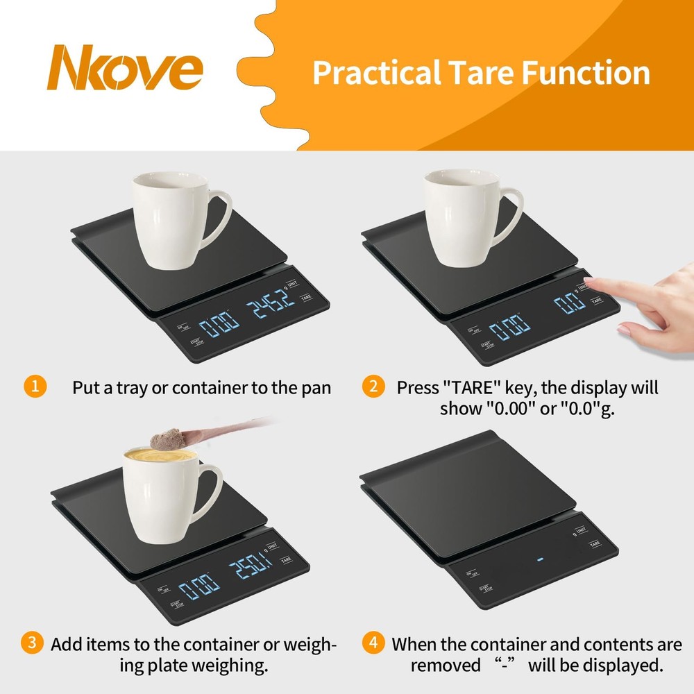 Precision Coffee Scale with Timer, 3kg Capacity, 0.1g Accuracy, LCD Display