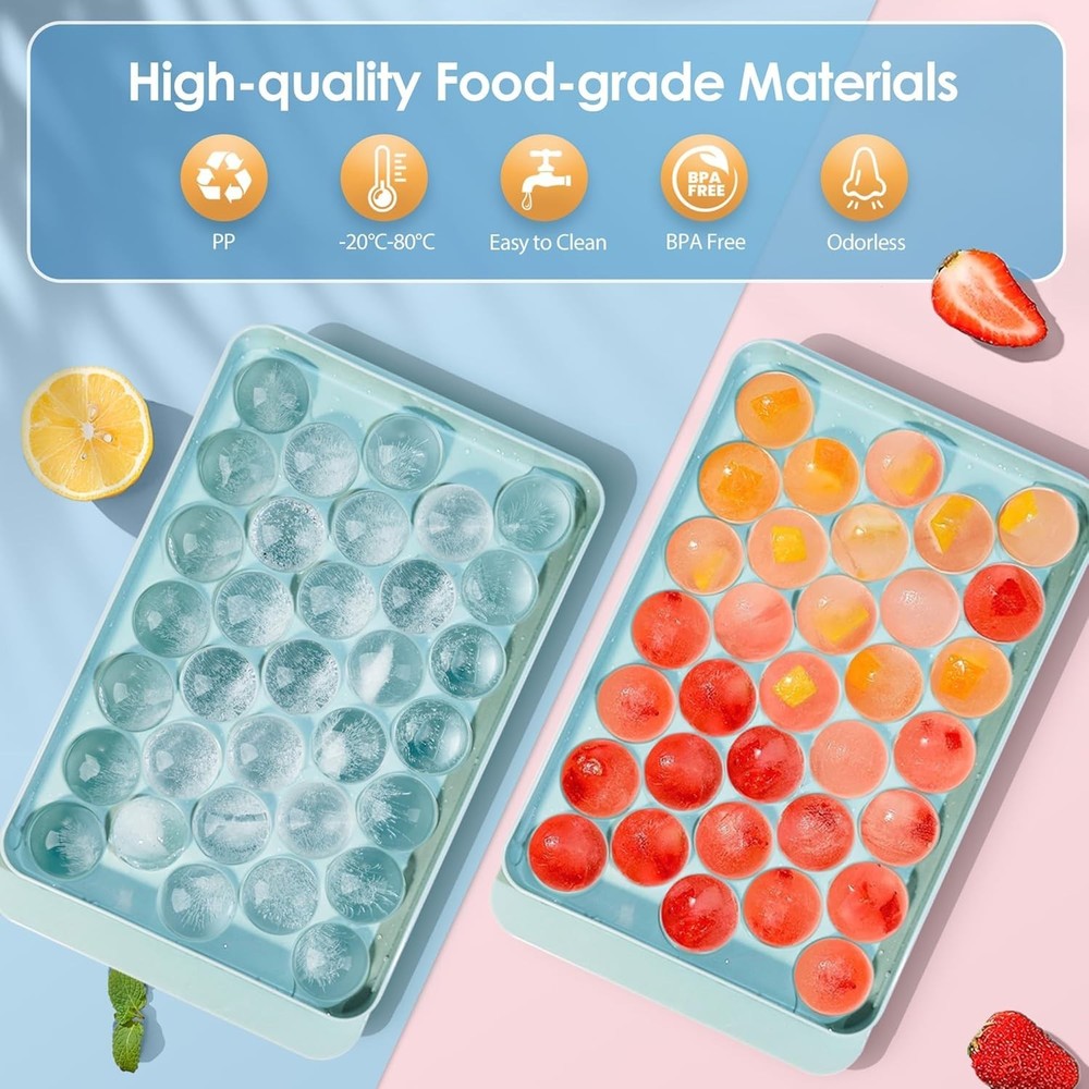 Flexible Round Ice Cube Tray with Lid - Create Impressively Shaped Ice Balls