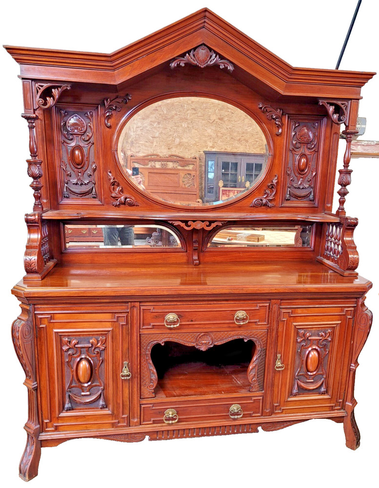 ANTIQUE VICTORIAN MAHOGANY SIDEBOARD BACKBAR
