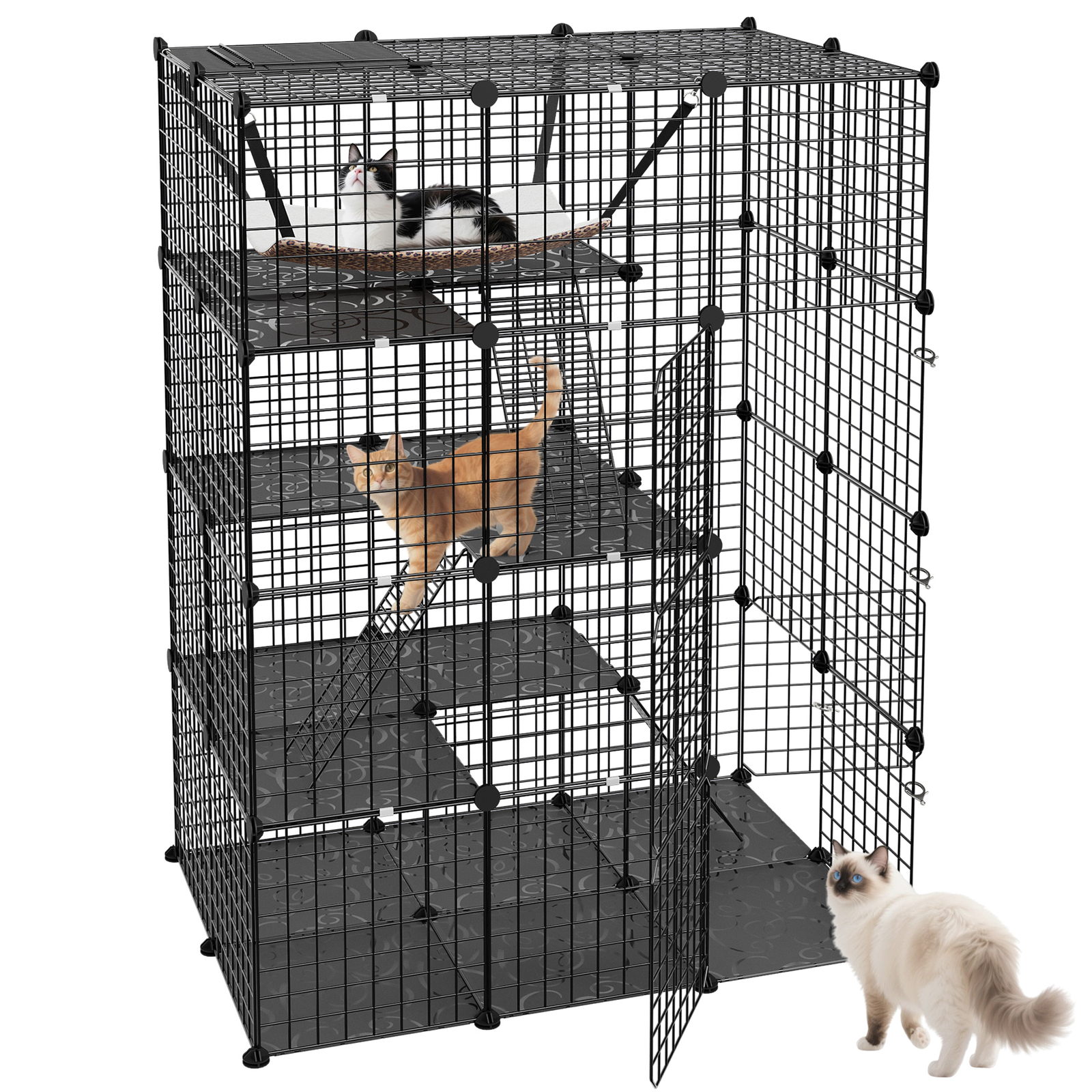 4-Tier Cat Cage Indoor Cats Pets Playpen Detachable Metal Wire Cat kennel Black