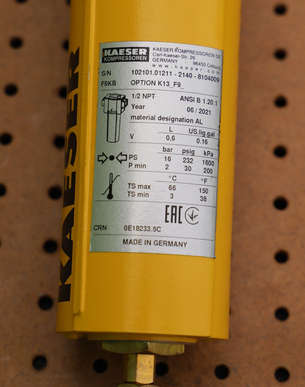 KAESER F6KB OPTION K13_F9 IN LINE COMPRESSED FILTER