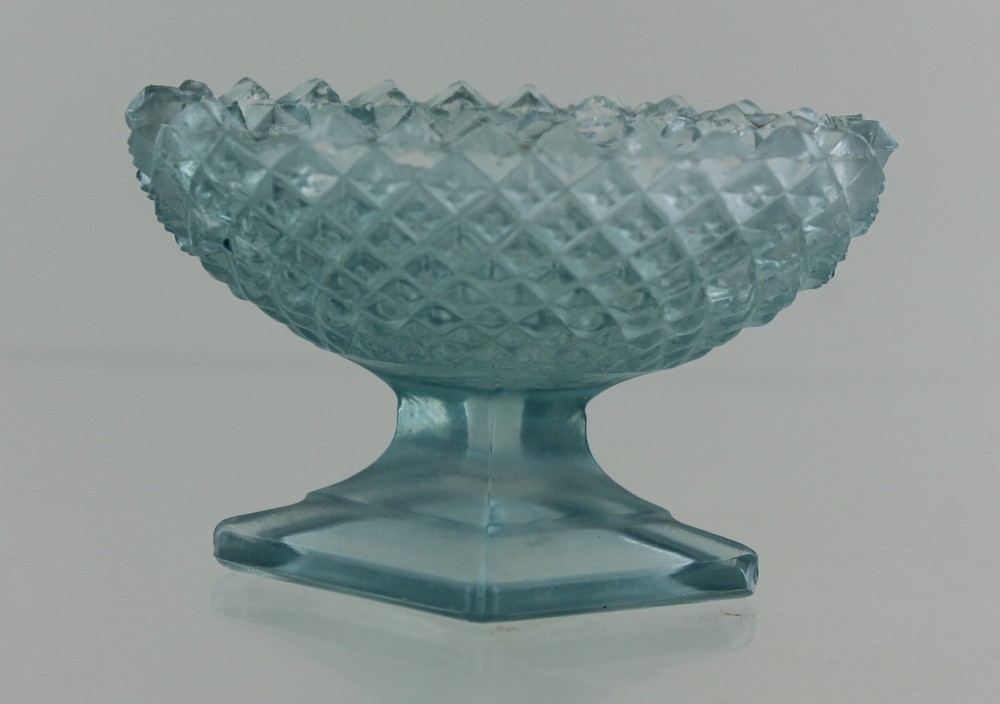 Vintage Pedestal Salt Dip Cellar - Light Blue Diamond Pattern