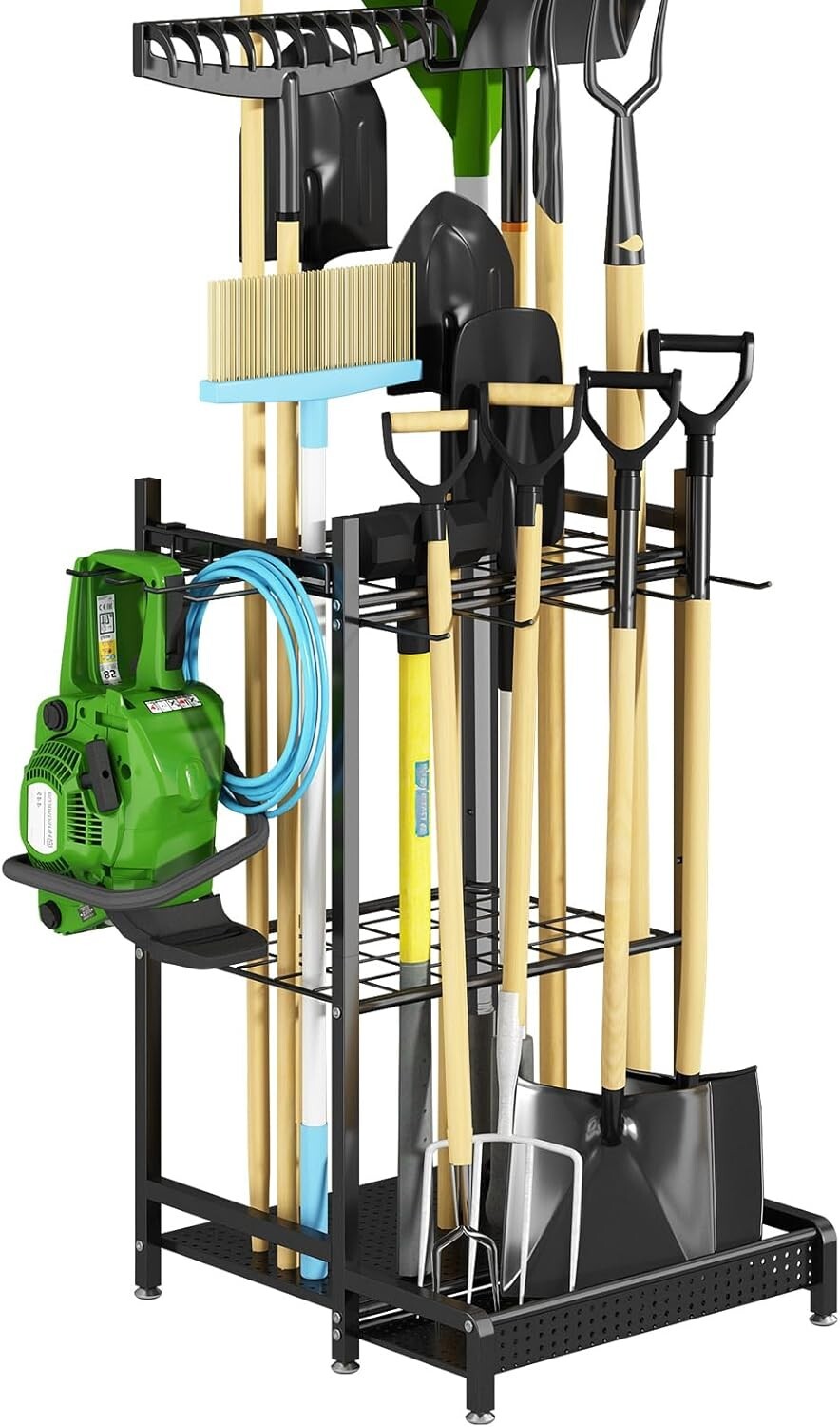 Garden Tool Organizer Garage Utility Storage Racks W/Hooks Metal Yard Tool Stand