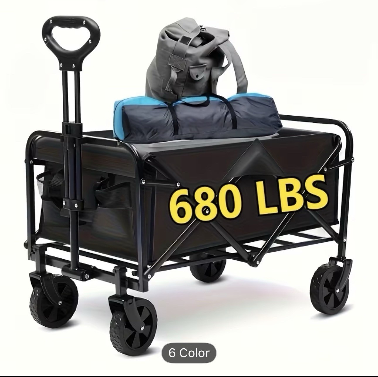 Foldable Heavy Duty Utility Wagon Cart, 4 Wheels, 680 lb, Black/Blue