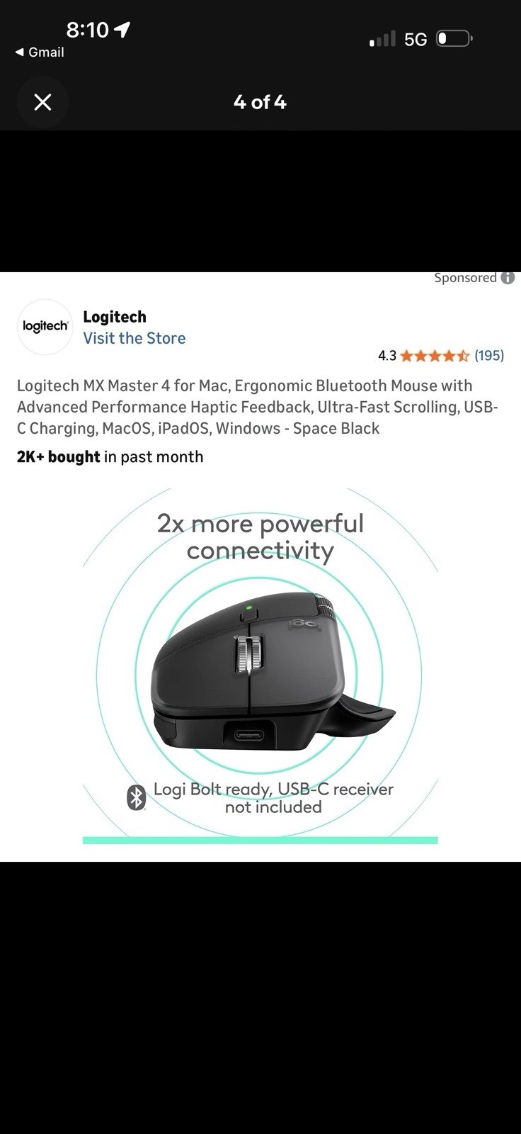 Logitech MX Master 4 for Mac Ergonomic Bluetooth Mouse, Advanced Haptic Feedback