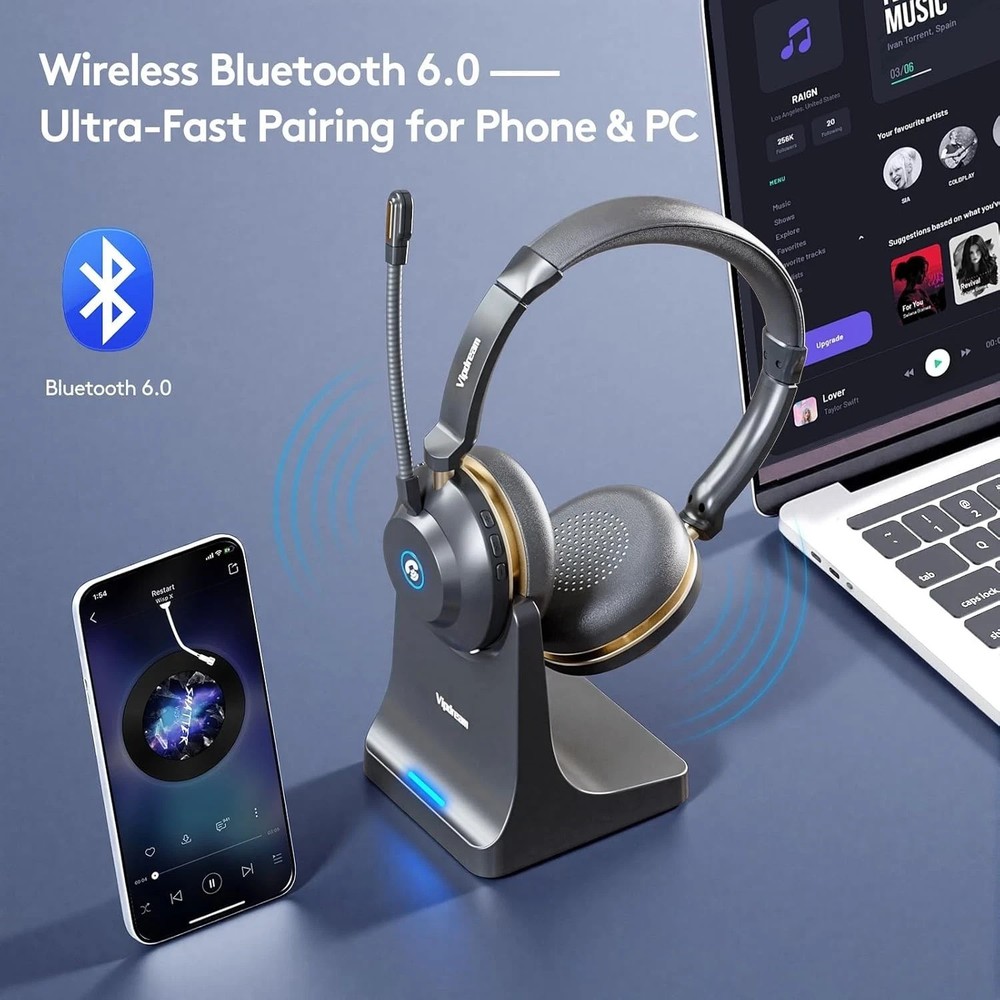 Vipdream Wireless Headset with Microphone for Work, Bluetooth 5.3 Computer Heads