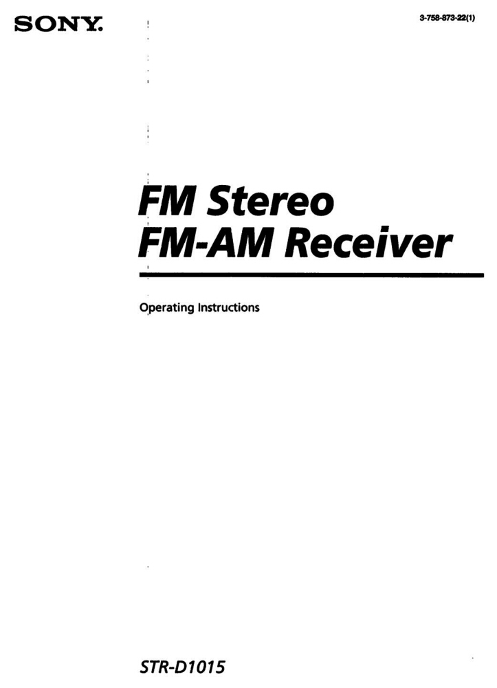 Sony STR-D1015 Receiver Owners Manual