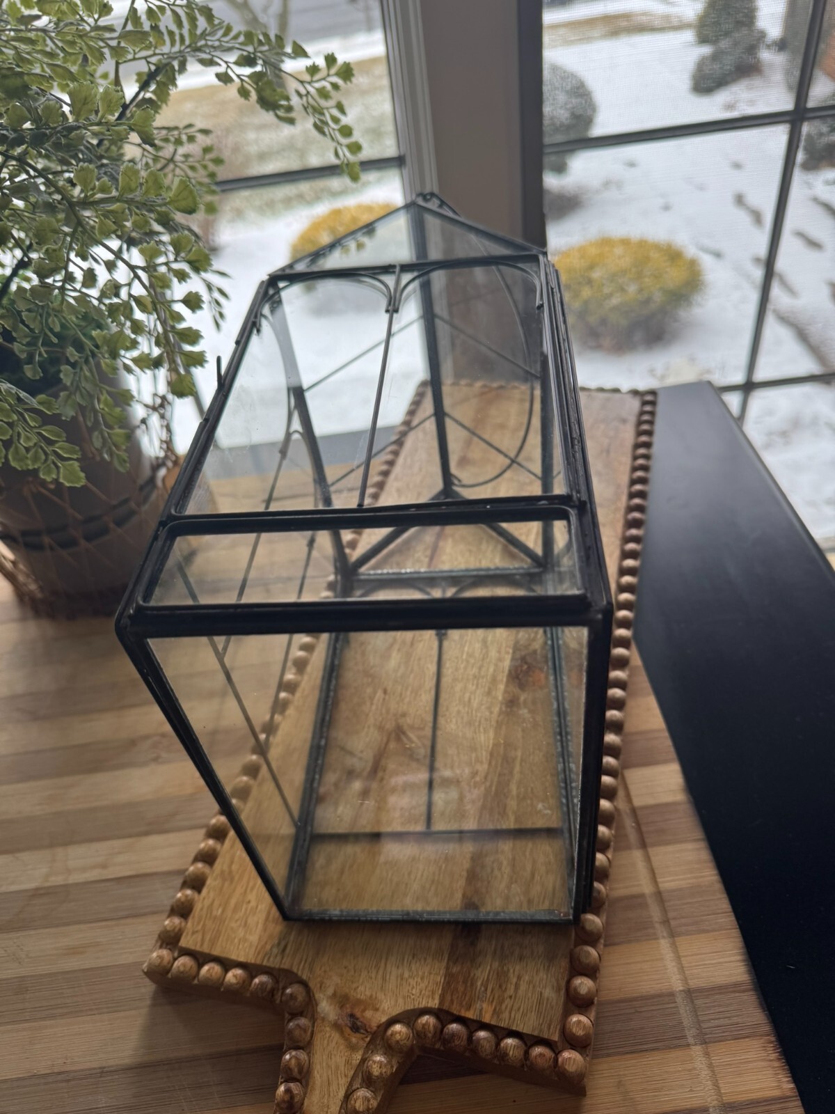 Antique Terrarium Glass w/ Metal Wardian Case Plant Container Miniature Garden