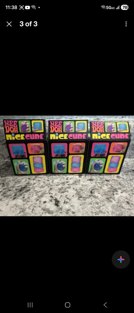 Nee Doh Nice Cube Super Solid Squish! - Lot of 3 - Blue - New!
