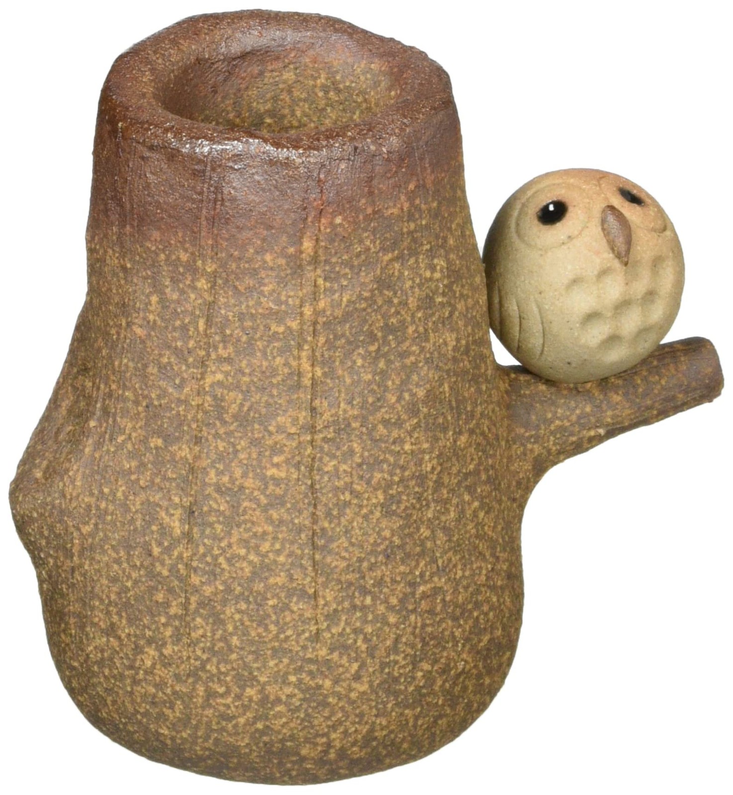 Shigaraki Ware Small Owl Flower Vase Brown Ceramic 2.8in Japanese Pottery