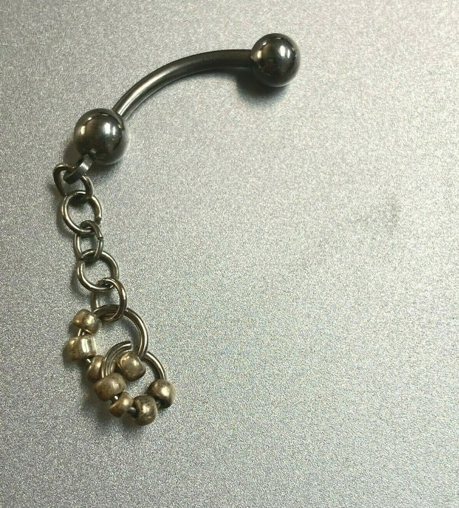 Silver Tone Belly Button Ring with Tiny Dangles