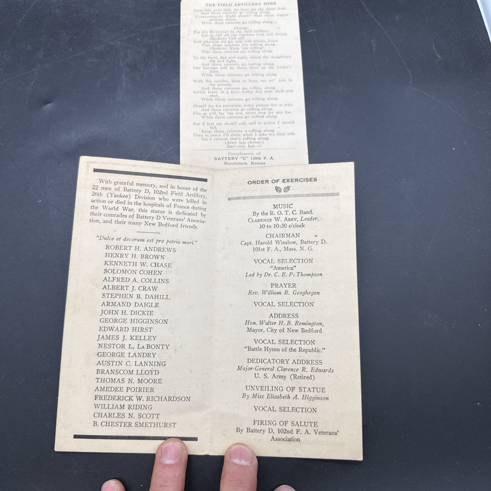 WWI 1924 Dedication Exercises Battery D Memorial 102nd Field Artillery 26th Div