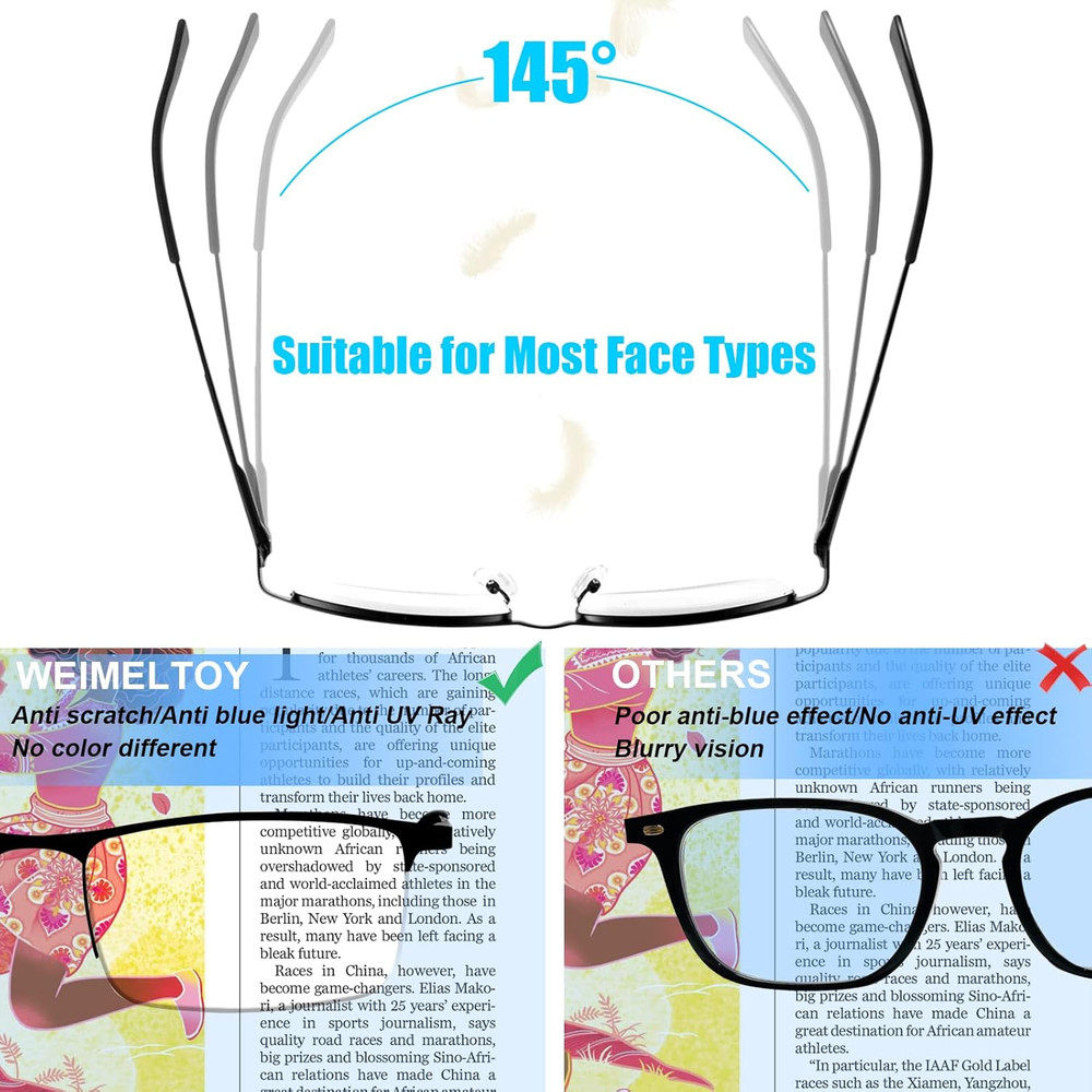 3 Pack Blue Light Blocking Reading Glasses for Men, Stylish Half Frame Metal Com