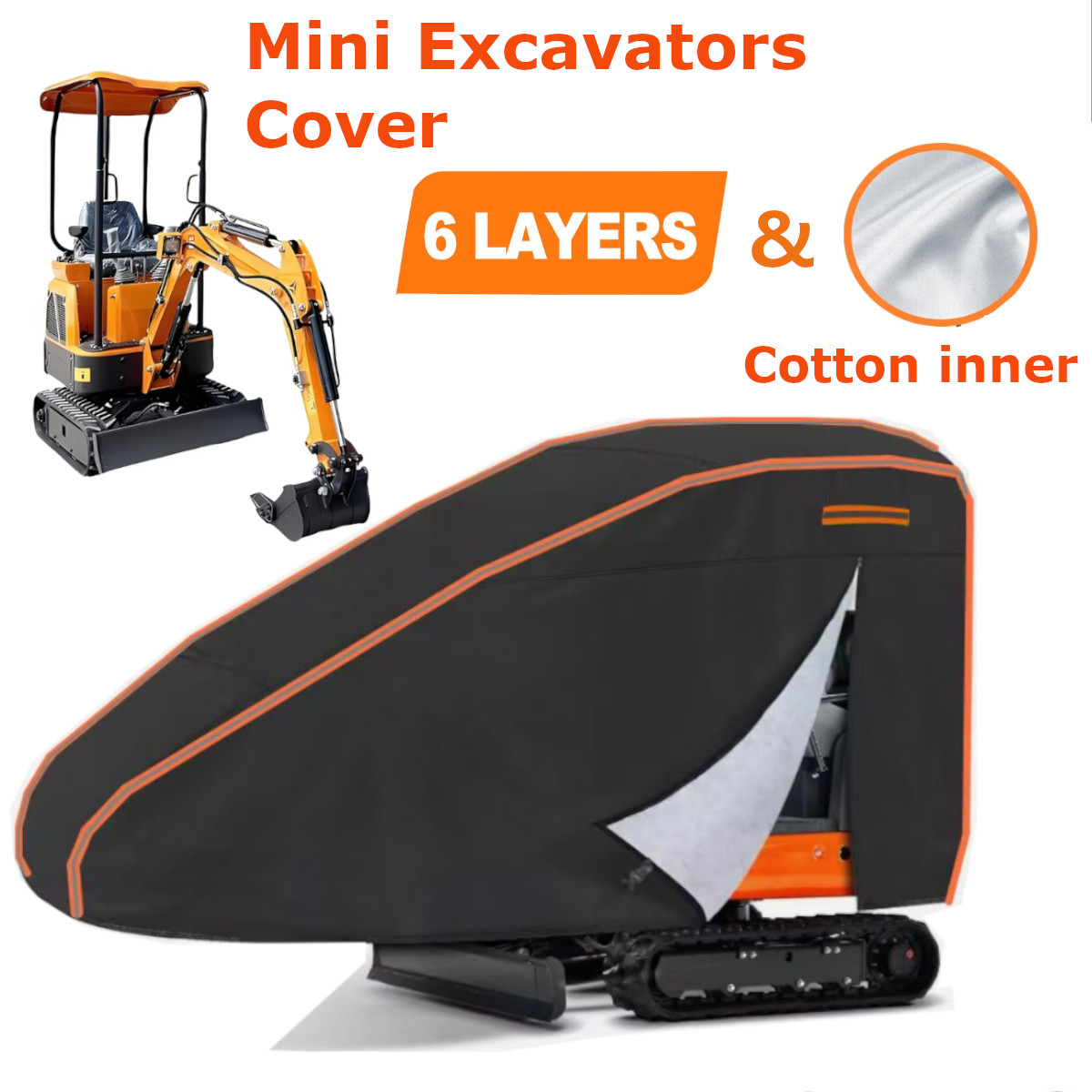 Heavy Duty 6 Layer Mini Excavators Cover 100% Waterproof Snow Dust Rain Outdoor