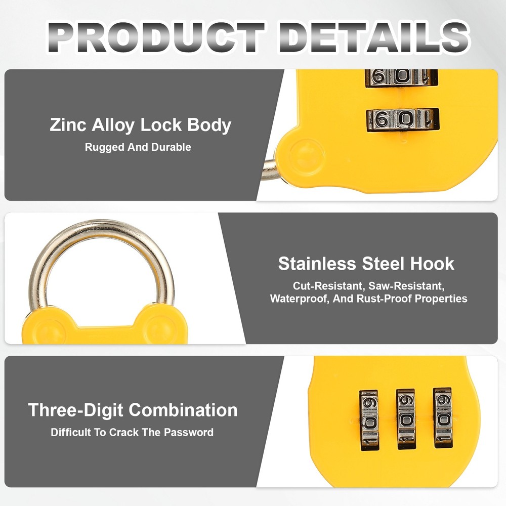 Combination Padlock (Small, Yellow)(4 Pcs),Cat Shackle Code Locks