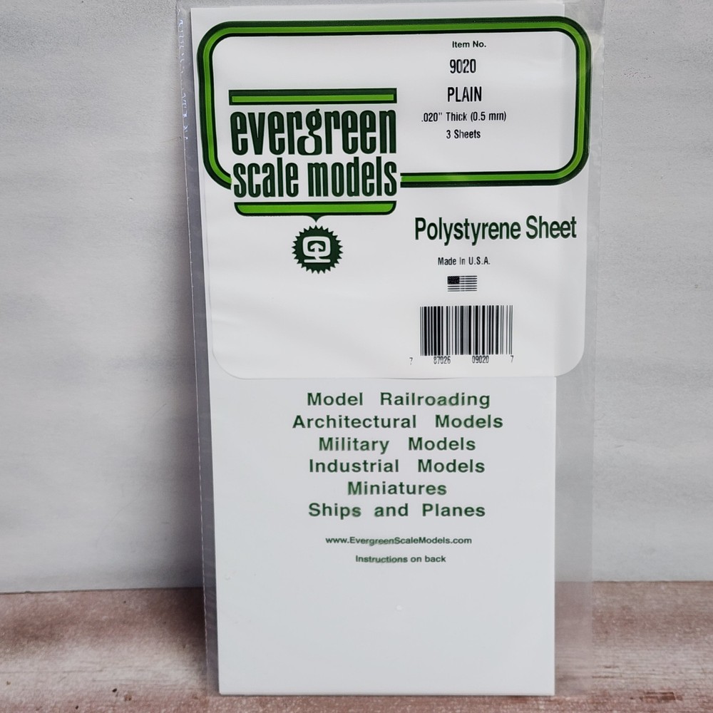 Plain White Sheet 6" x 12" .020" Thick Evergreen Scale Models Plastic 9020