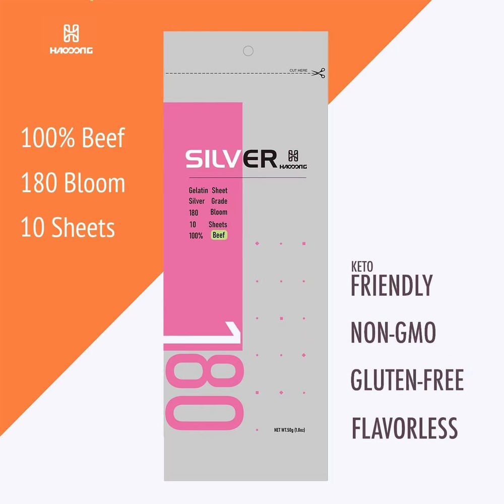 Silver Gelatin Sheets - 180 Bloom for Desserts & Baking | 9-10 Sheets