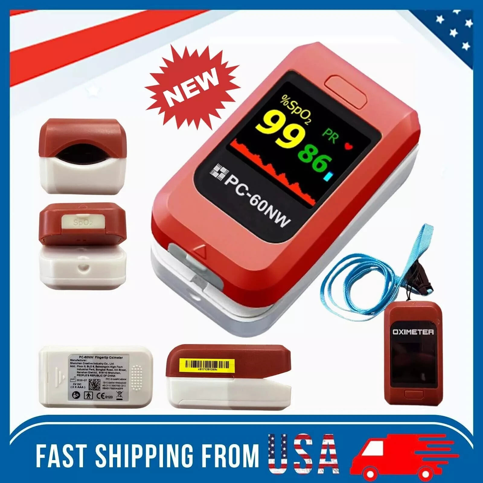 LOT Oximeter Pulse Fingertip SpO2 Heart Rate Blood Oxygen Saturation Monitor APP