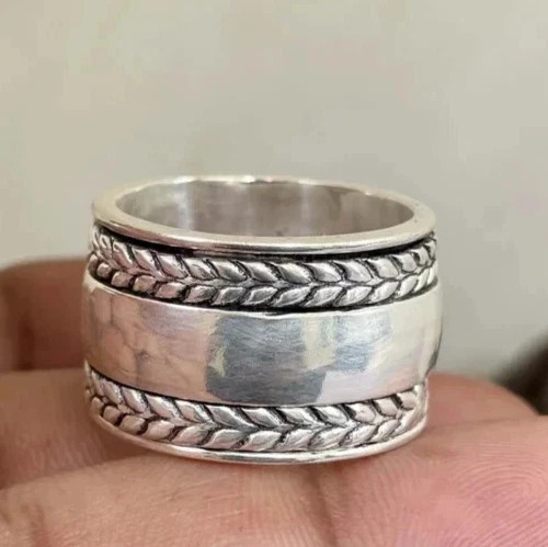 Solid 925 Sterling Silver Leaf Spinner Ring Handmade Christmas Ring All Size