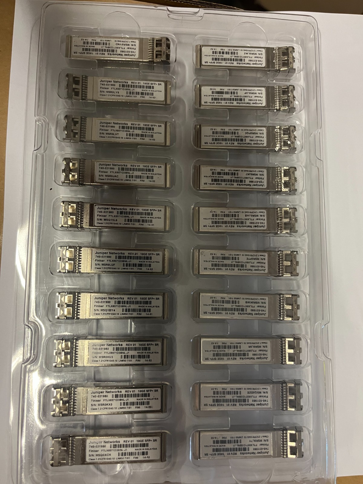 LOT OF 20 Juniper EX-SFP-10GE-SR 740-031980 SFP-10GE-SR 850nm LC MMF