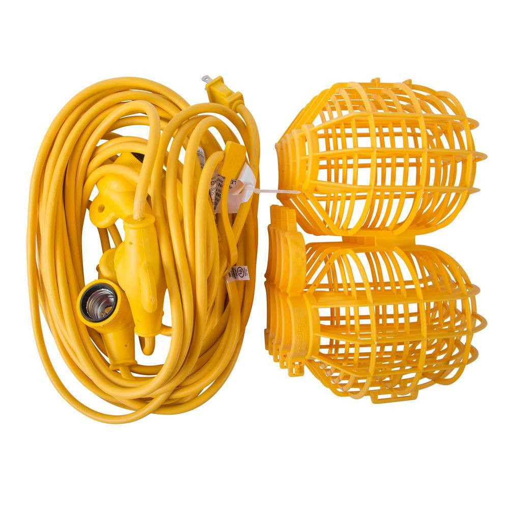 100 Ft. 12/3 SJTW 10-Light Plastic Cage Temporary Light Stringer, Yellow