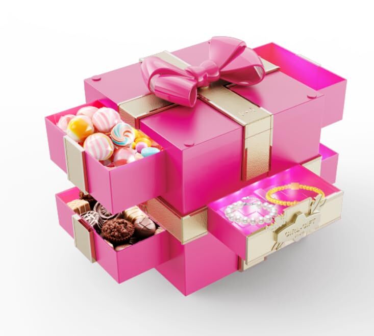 Pink Gift Boxes Bows Glitter Accents Decorative Present Packaging Party