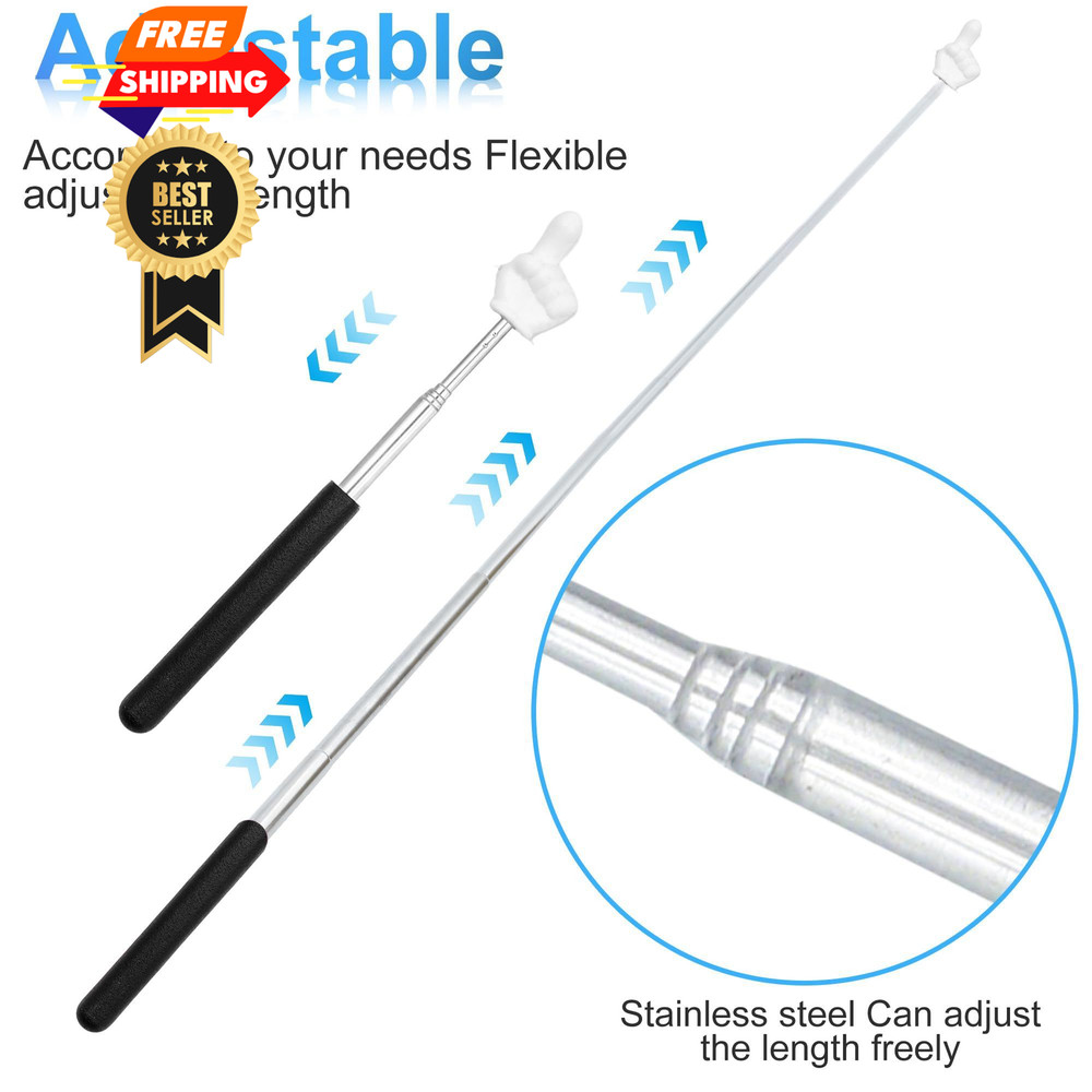 2Pcs Telescopic Teachers Pointer, Mini Pointer Finger Retractable, Black