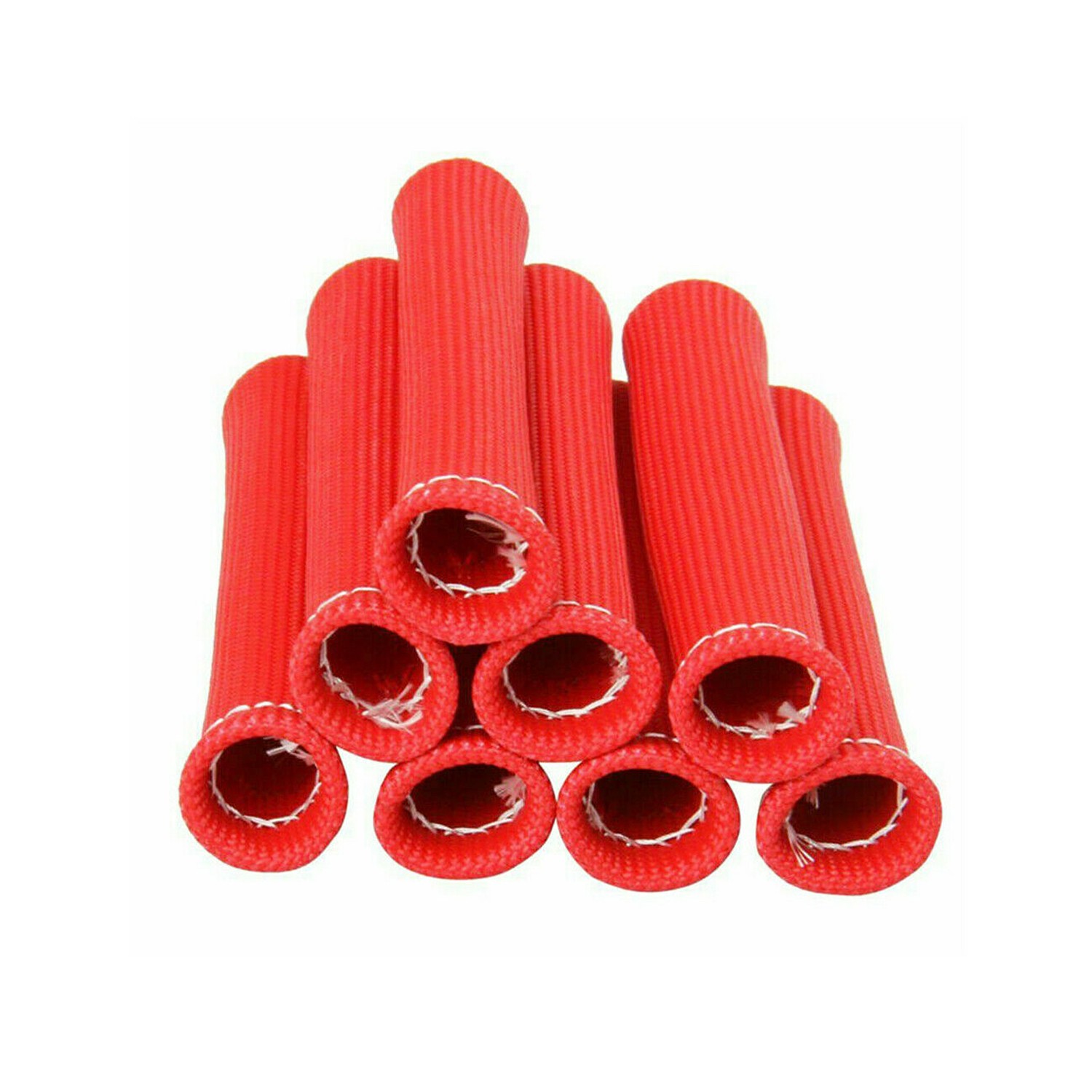 8Pcs 2500° 6" Spark Plug Wire Boots Protector Sleeve Heat Shield Cover Red