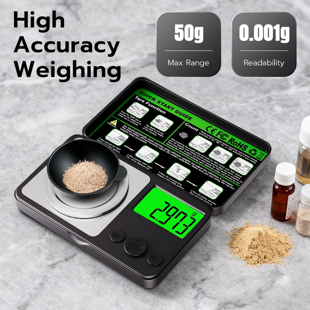 Digital Milligram Scale 50G X 0.001G, Mini Precision Scale Tare Weight Function