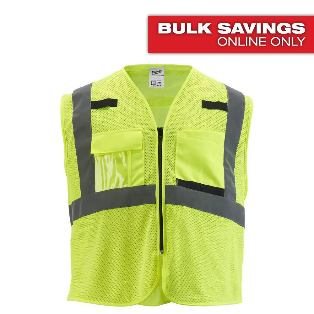 4X-Large/5X-Large Yellow Class 2 Polyester Mesh High Visibility Safety Vest with