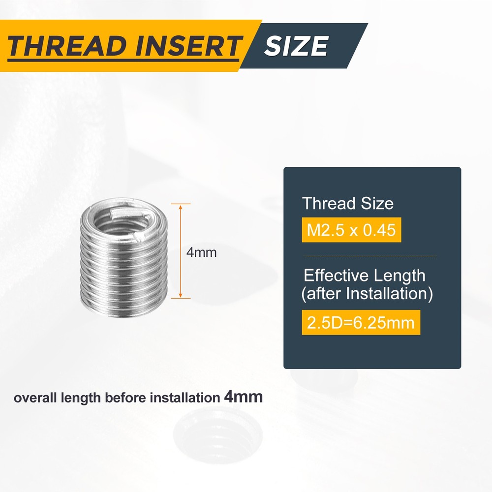 50pcs Wire Thread Inserts M2.5 x 0.45 x 2.5D Metric Helical Threaded Sleeve