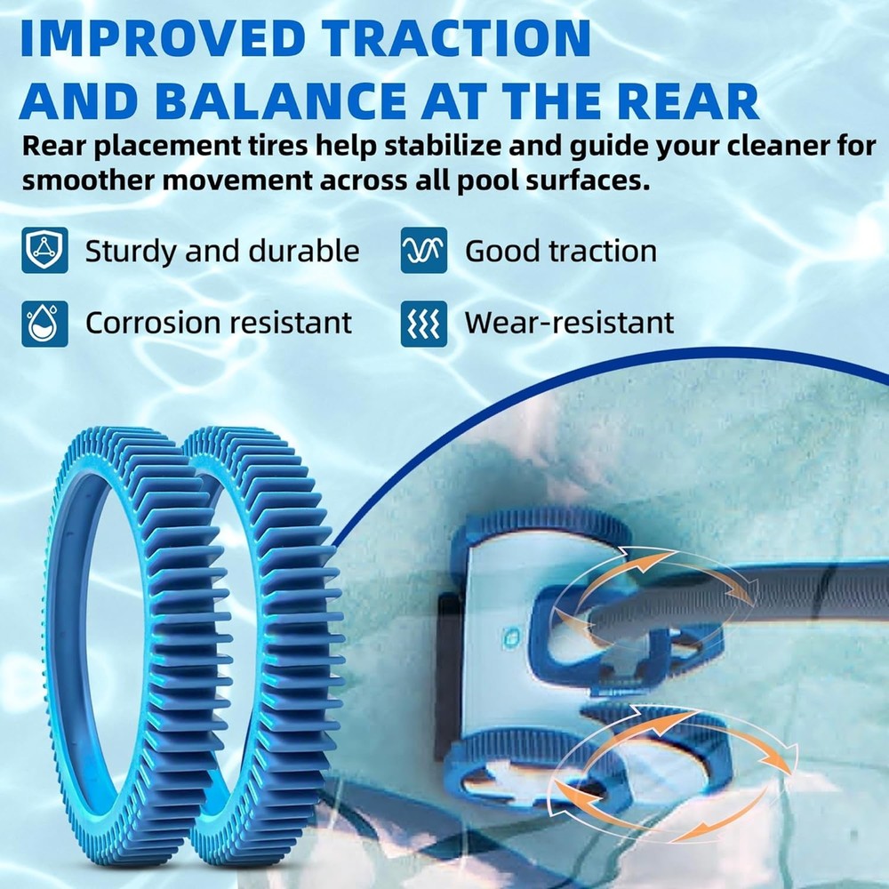 2-Pack Back Tires Replacement for Pool Cleaner – Compatible with Hayward Poolver