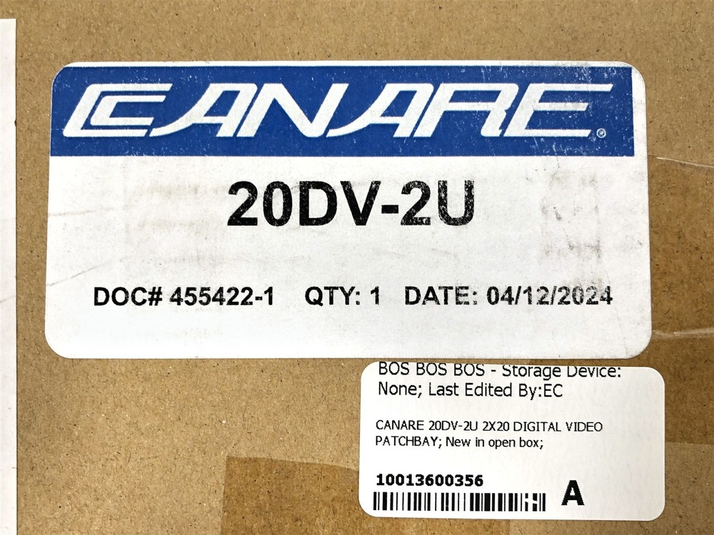 NEW Open Box Canare 20DV-2U 2x20 Digital Video Patchbay