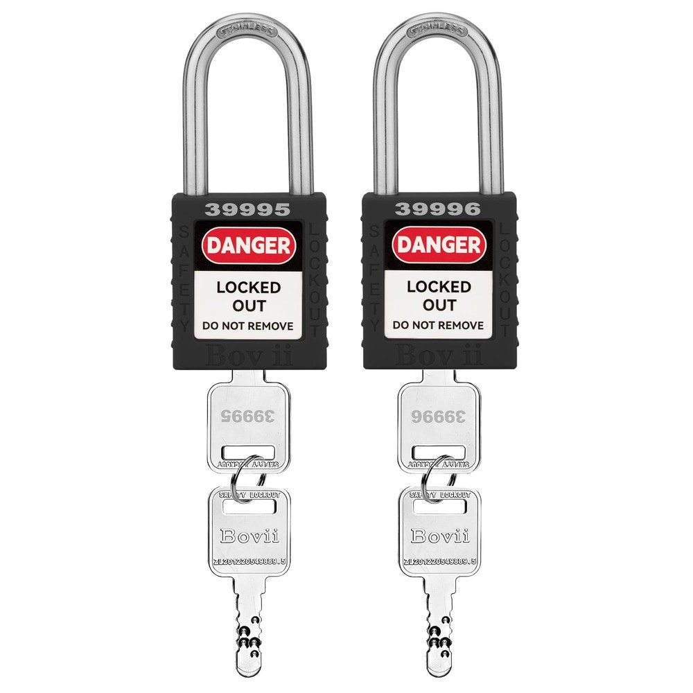 Lockout Tagout Locks Set, 2 Black Lockout Tagout Safety Padlocks Keyed Differ...